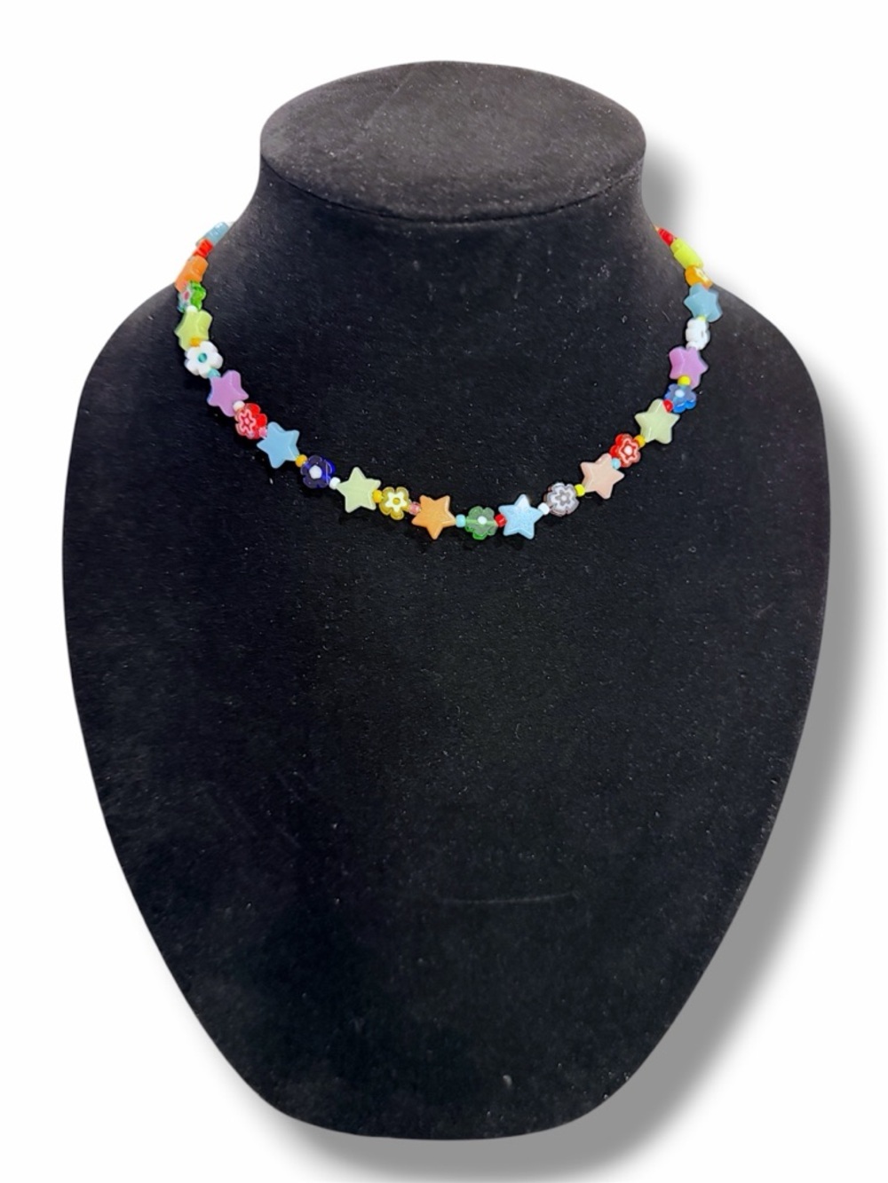 Colorful glow in the dark stars and flowers elastic chocker, OOAK, handmade